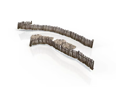 Curved Wooden Fence And Stone Path In Garden Landscape Architecture Design 3d model