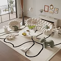 Cozy Modern Sofa Coffee Table Combination With Large Windows Indoor Plants And Decorative Rug