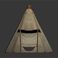 Natural Canvas Tepee Tent With Wooden Poles And Side Awning Design
