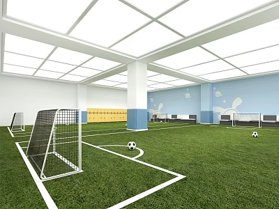 Indoor Soccer Field for Sports Fitness with Artificial Grass Goalposts and Soccer Balls 3d model
