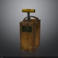 Vintage Wooden Box With Yellow Handle Metal Lever And Gold Plaque