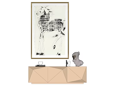 Modern Interior With Deer Painting Geometric Sideboard And Decorative Items 3d model