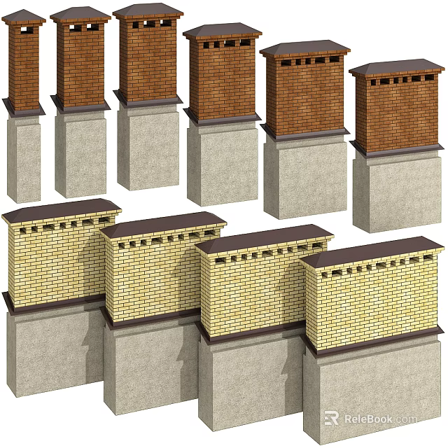 Various Brick and Concrete Pipes with Different Architectural Designs and Top Structures 3d model