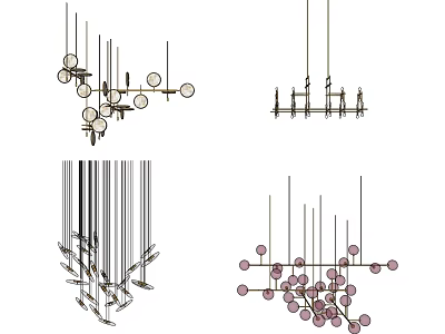 Various Modern Chandelier Designs With Geometric Shapes And Colorful Accents 3d model