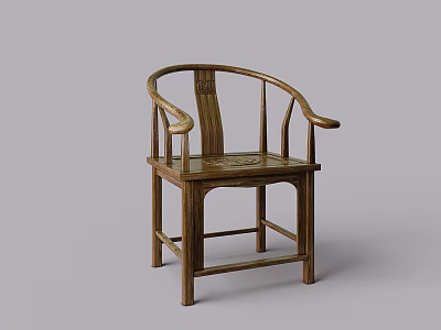 Traditional Wooden Leisure Chair with Curved Armrests Carved Backrest and Natural Wood Structure 3d model