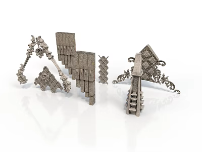 Architectural Decorative Metal Elements With Intricate Carvings And Geometric Patterns 3d model