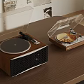 Two Vintage Turntables With Transparent Covers On Wooden Table Surface 3d model