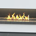 Modern Built In Fireplace With Flames And Stone Base Interior Design 3d model