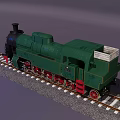 Detailed Vintage Green Steam Train Model with Red Wheels on Railway Track