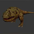 3D Prehistoric Amphibian Character with Green Brown Spotted Skin Open Mouth Sharp Teeth