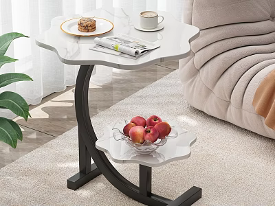 Modern White Side Table With Black Metal Frame Coffee Magazine And Apples On Shelf 3d model