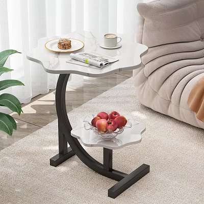 Modern White Side Table With Black Metal Frame Coffee Magazine And Apples On Shelf 3d model