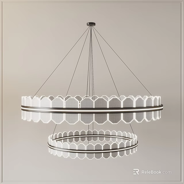 Modern Pendant Chandelier With Double Ring Design And Geometric White Metal Frame 3d model 
