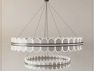 Modern Pendant Chandelier With Double Ring Design And Geometric White Metal Frame 3d model