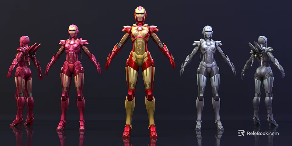 Game Movie Characters Featuring Red Yellow Silver Armor Designs and 3d model 