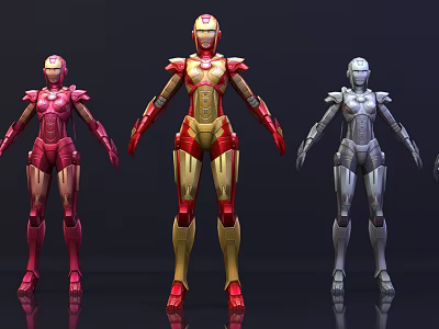 Game Movie Characters Featuring Red Yellow Silver Armor Designs and 3d model