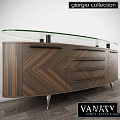 Elegant Modern Wooden Sideboard With Chevron Pattern Drawers Glass Top And Metal Legs