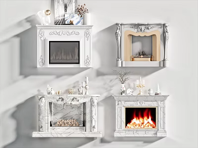 Simple European fireplace combination stove firewood furnishings 3d model