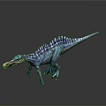 Blue and Purple Striped Sail Backed Dinosaur 3D Model in Standing Pose