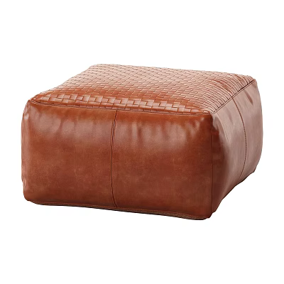 Brown Leather Ottoman With Woven Top Design For Living Room Decor 3d model