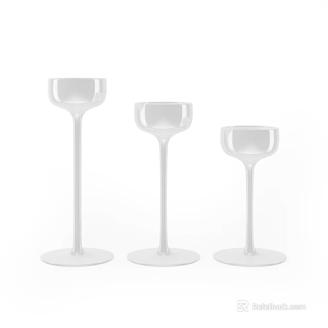 Stylish Decorative Ornament Set With Three White Tall Pedestal Candle Holders for Modern Home Decoration 3d model 