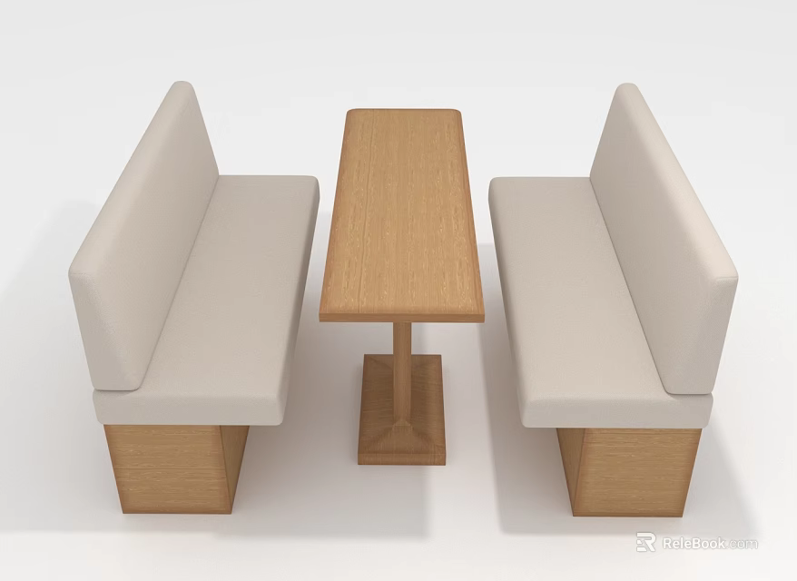 Modern Dining Furniture Set With Wooden Rectangular Table And Upholstered Benches On Both Sides 3d model 