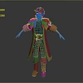 Game Movie Character with Green Skin Blue Purple Hair Fur Collar Coat Belt Brown Boots