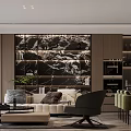 Modern Living Dining Room Interior With Sofa Coffee Table Dining Chairs And Marble Wall