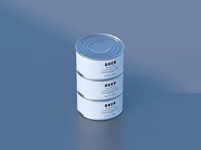 Three Stacked White Cans With Black Text On Blue Background 3d model