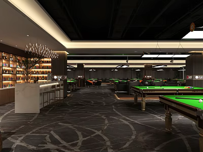 Modern Internet Cafe With Pool Tables Bar Counter And Spacious Interior 3d model