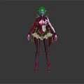 Elven Fantasy Character in Red and White Outfit with Cloak Striped Stockings and High Heels