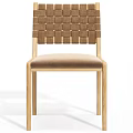Modern Single Chair With Woven Backrest Black Wooden Frame And Light Brown Leather Seat