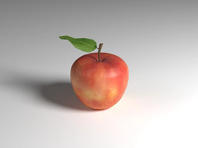 Shiny Juicy Red Apple With Vibrant Green Leaf On Smooth White Background 3d model