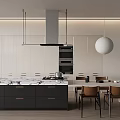 Modern Kitchen Interior With White Cabinets Marble Island And Pendant Light