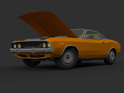 Orange Vintage Muscle Car With Open Hood And Classic Design Details 3d model