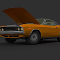 Orange Vintage Muscle Car With Open Hood And Classic Design Details