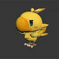 Cute Yellow Cartoon Bird 3D Model With Blue Eyes And Orange Feet