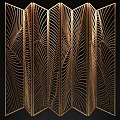 Decorative Room Divider With Laser Cut Feather Pattern And Golden Lines 3d model
