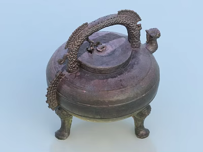 Antique Bronze Decorative Ornament Set With Dragon Handle And Three Legs Design 3d model