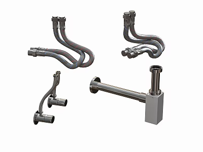 Industrial Metal Pipe Fittings With Curved Tubes And Base Mounted Components 3d model