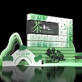 Sichuan Green Tea Exhibition Stand With Green White Design Steps And Curved Structure
