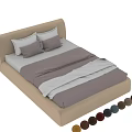Modern Double Bed With Beige Upholstered Headboard And Gray Bedding