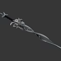 Fantasy Character Weapon Silver Sword With Intricate Mythical Creature Hilt Design