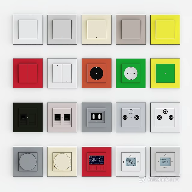 Colorful Modern Electrical Switches And Sockets For Home Daily Use With Various Designs 3d model 