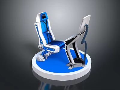 Modern Blue And White Office Chair With Ergonomic Design Metal Frame And Wheels 3d model