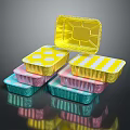 Colorful Aluminum Foil Tableware Set With Striped Dotted Patterns Stacked Together 3d model