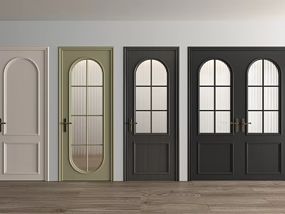 Stylish Hinged Doors With Arched Glass Panels And Multiple Grid Designs In Various Colors 3d model