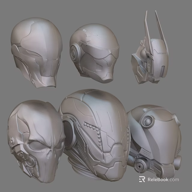 Futuristic Sci Fi Mechanical Helmets 3D Rendered With Various Detailed Designs 3d model 
