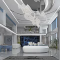Contemporary Minimalist Sales Office Interior Featuring Starry Ceiling Comfortable Sofas And Exquisite Indoor Green Landscapes