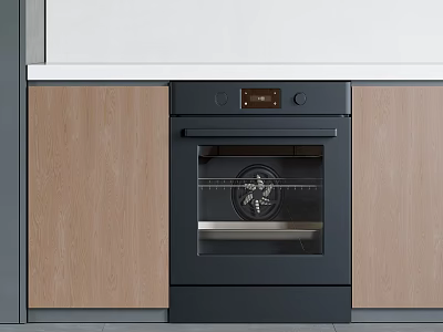 Built in Oven as Modern Kitchen Appliance with Wooden Cabinets and White Countertop 3d model